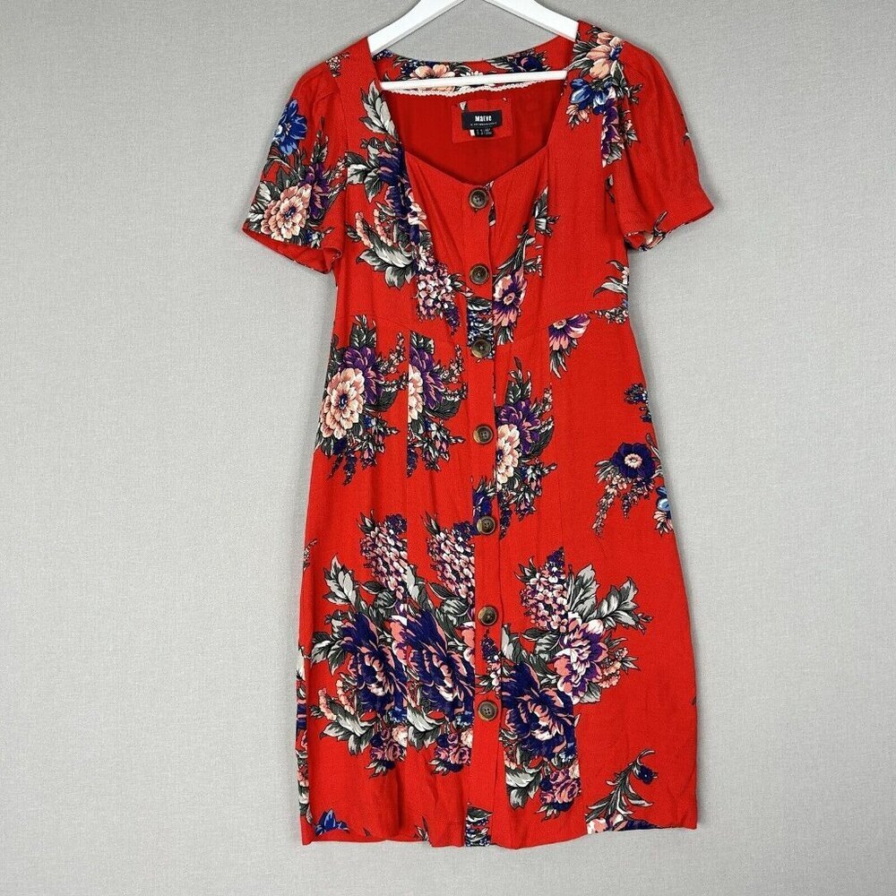 Maeve Anthro Womens Dress 6 Red Caldwell Buttondown Midi Cottagecore Prairie